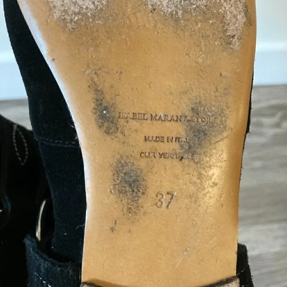 Isabel Marant Etoile Ralph Gaucho Black Suede Ankle Boots Size EU 37